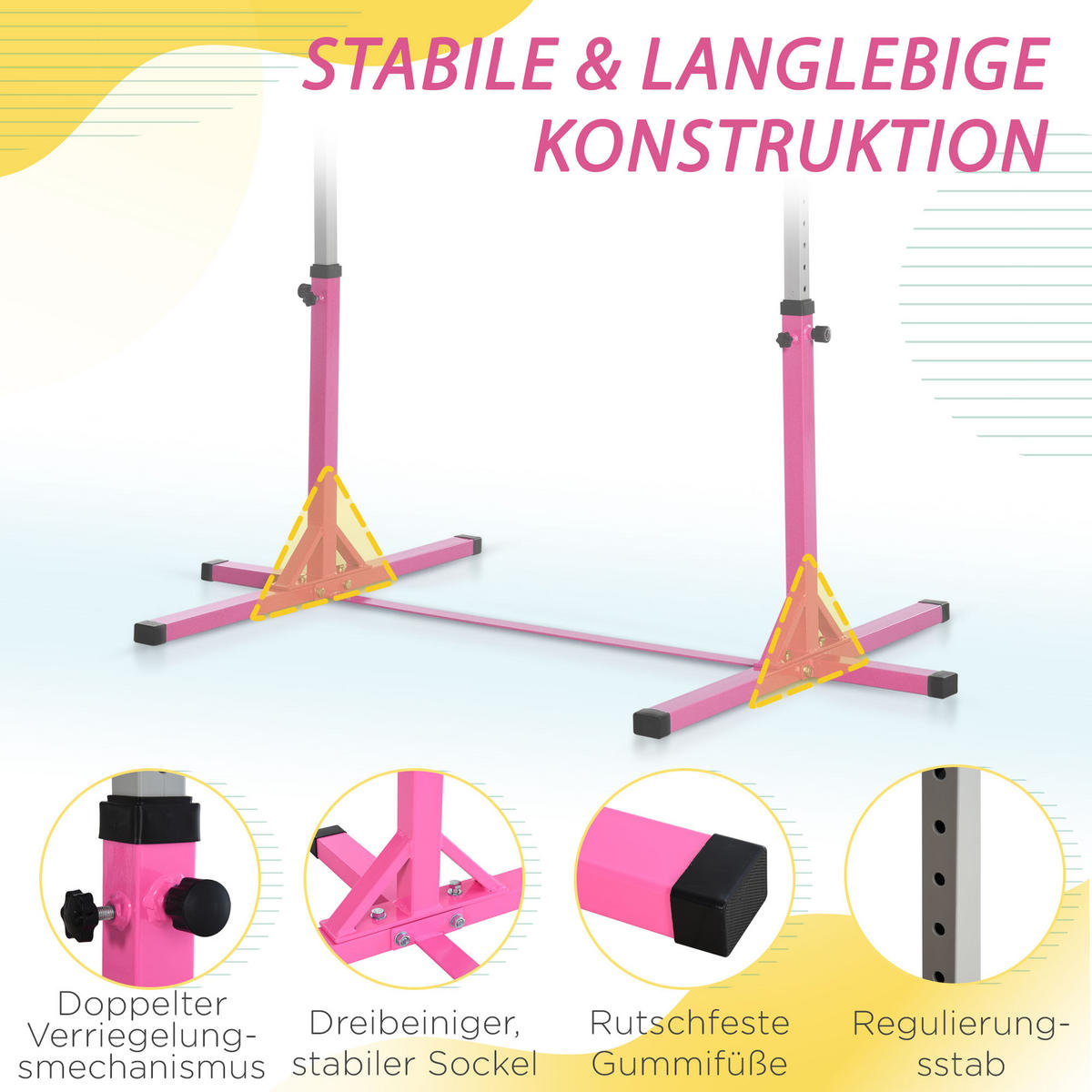 TURNRECK, Stahl, Rosa, 197B x 121T x 92-150H cm - Rosa, Metall (121/197cm) - HOMCOM
