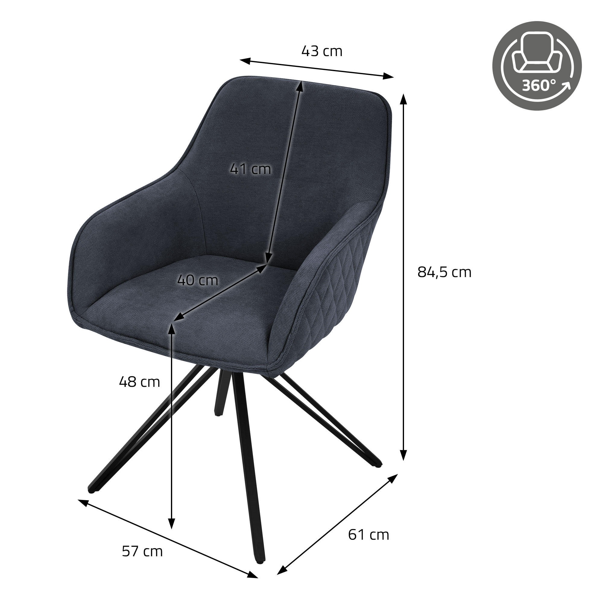 Thumbnail - Ml-Design Esszimmerstuhl, Anthrazit, Textil, 6-Sitzer, 61x84.5x57 cm, Esszimmer, Stühle, Esszimmerstühle, Armlehnenstühl...