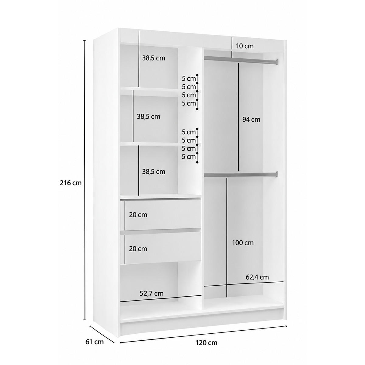 KLEIDERSCHRANK Lumil 120 cm Nussbaum Warmia 2 Schubl. Griffe schwarz - Nussbaumfarben, Holzwerkstoff (120/216/61cm) - KS Home Concept