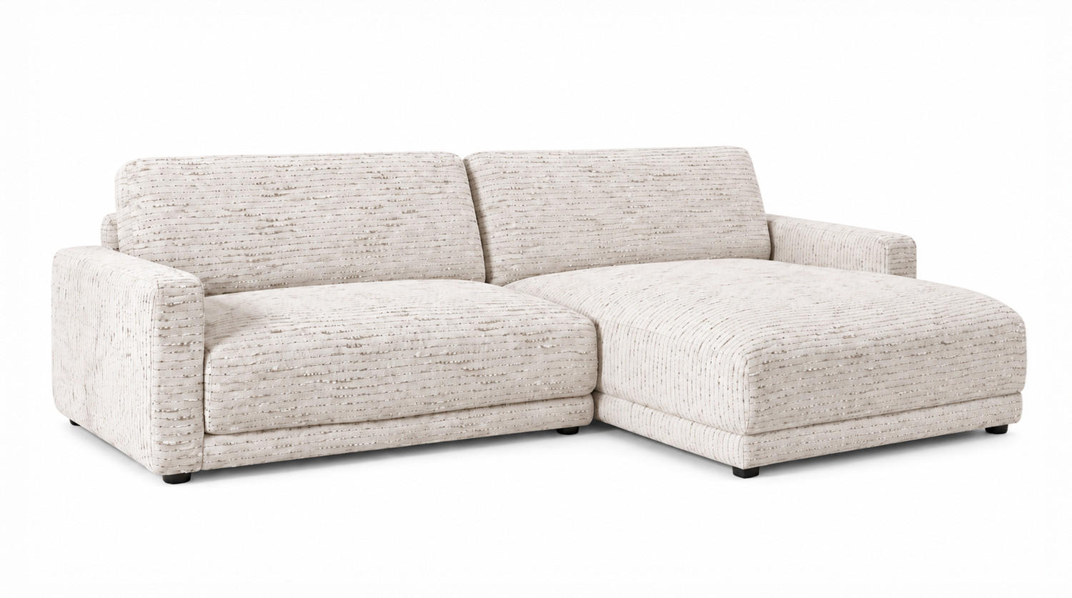 ECKSOFA MARLIN Cremeweiß Flachgewebe - Creme/Schwarz, Kunststoff/Textil (262/168cm) - KAWOLA