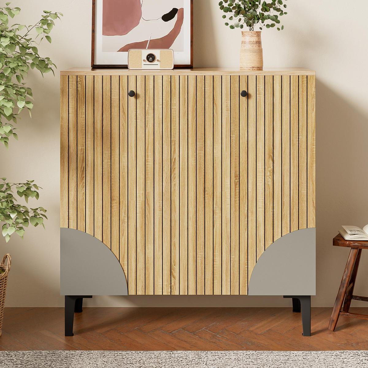 SCHUHSCHRANK 90x32x94 Holzoptik 3 Türen Stauraum Ablage - Naturfarben, Holzwerkstoff (32/94/90cm) - FLIEKS