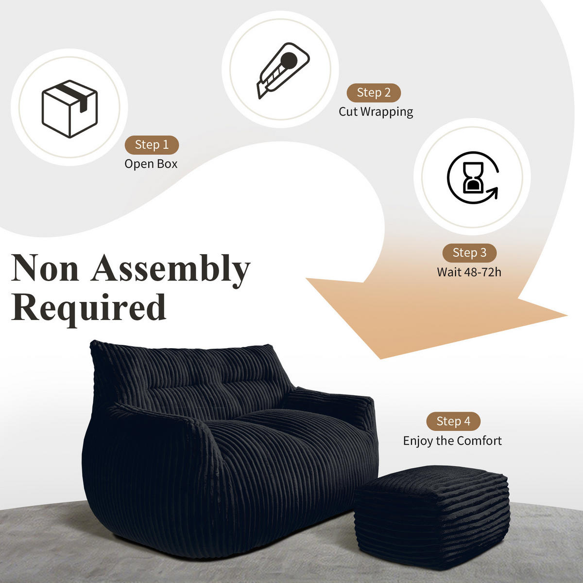 SITZSACK mit Memory-Foam Schwarz - Schwarz, Kunststoff (100/75/135cm) - Meubliv