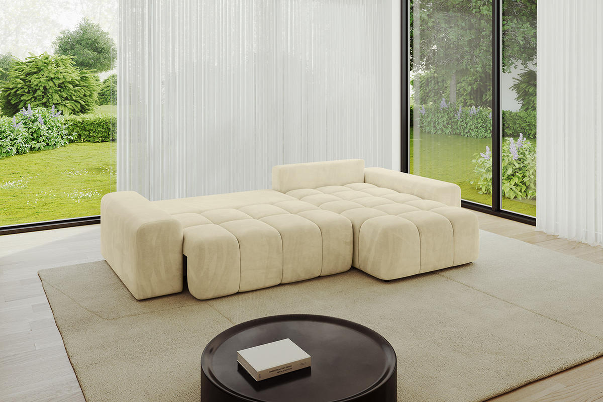 ECKSOFA Ottomane rechts ENIL-L 297x189x68 Beige Velours - Taupe, Holzwerkstoff/Kunststoff (189/297cm) - ALTDECOR