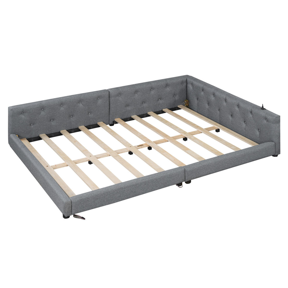 POLSTERBETT 140/200 cm Grau aus Leinen mit LED-Beleuchtung und USB-Anschlüssen - Grau, Textil (140/200cm) - Flora Grace
