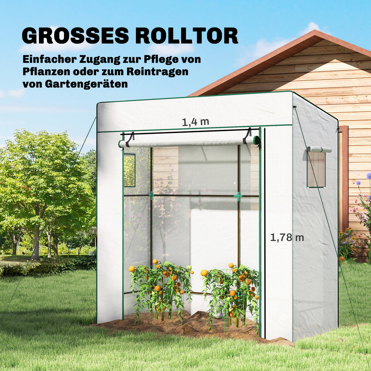 TOMATENGEWÄCHSHAUS Foliengewächshaus mit Rolltor Mesh-Fenster Schrägdach - Weiß, Kunststoff (77/197/196cm) - Outsunny