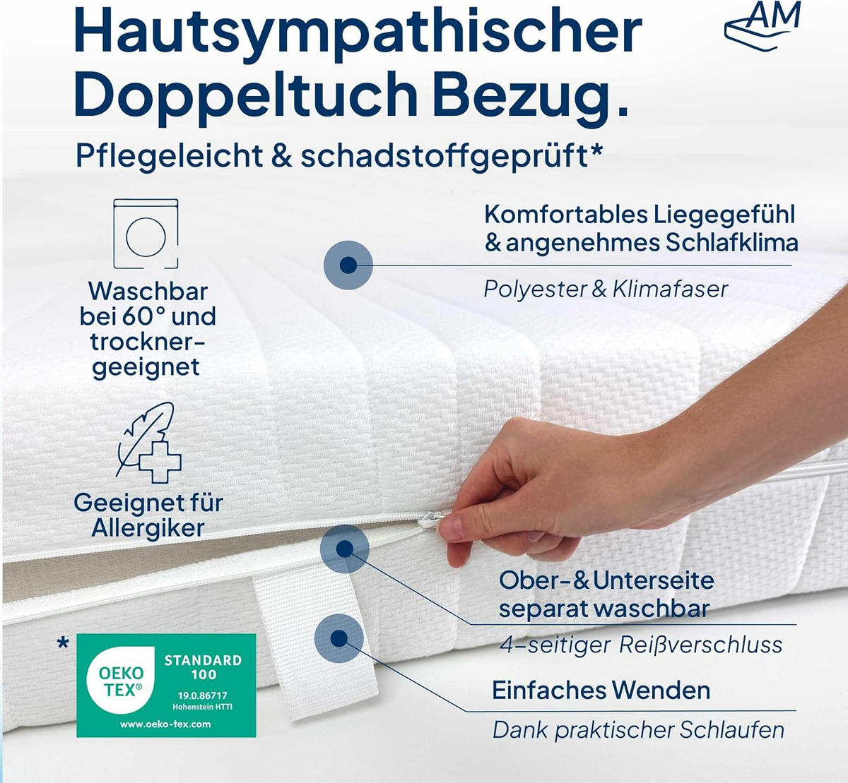LATEXOVÁ matrace 90/200 cm H2 - výška 20 cm a potah Toledo - bílá, textil (90/200cm) - AM Qualitätsmatratzen