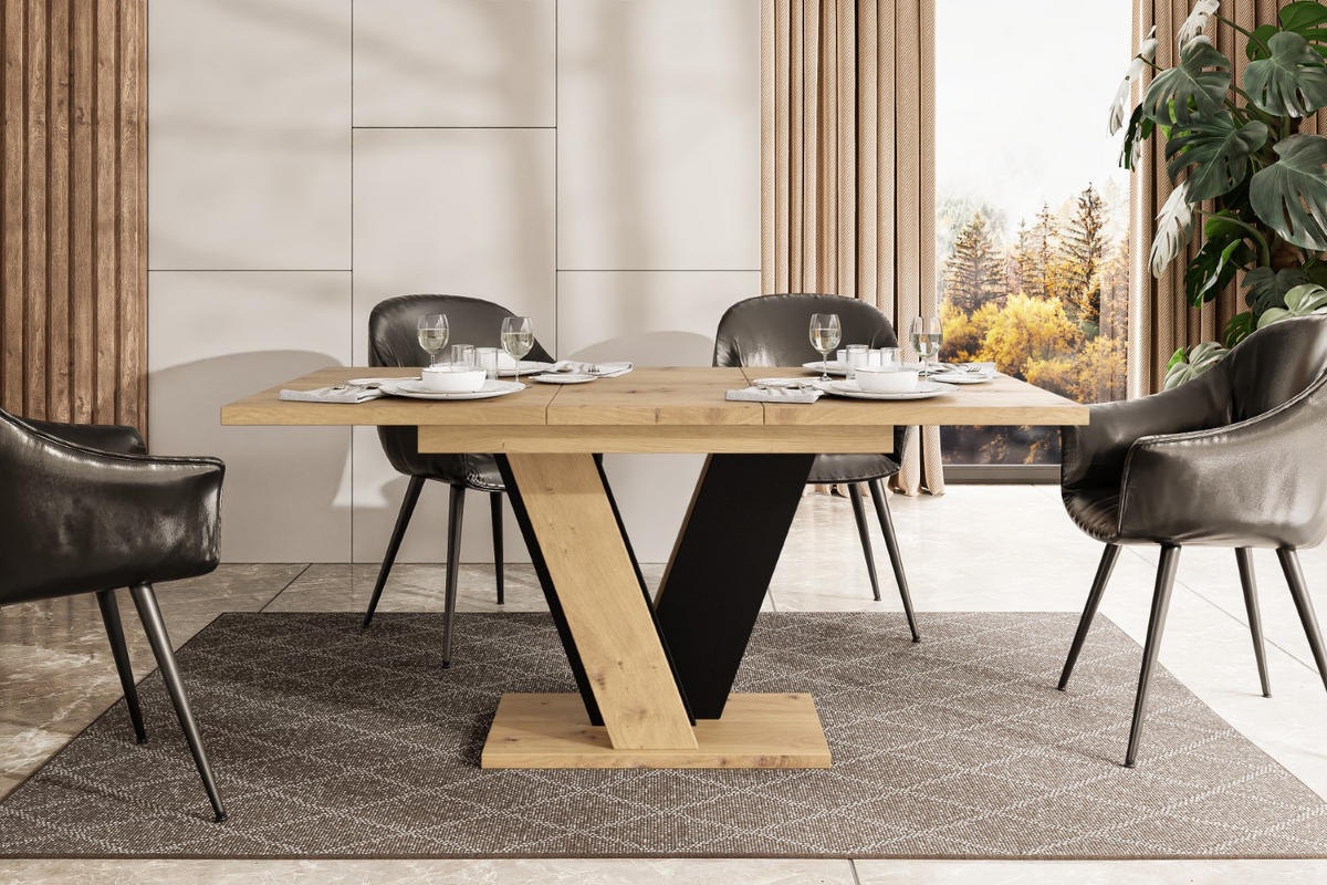 ESSTISCH ausziehbar 120 -160x90x75 cm - Artisan Eiche Optik/Schwarz- INEY - Eichefarben, Holzwerkstoff (120/90/75cm) - ALTDECOR