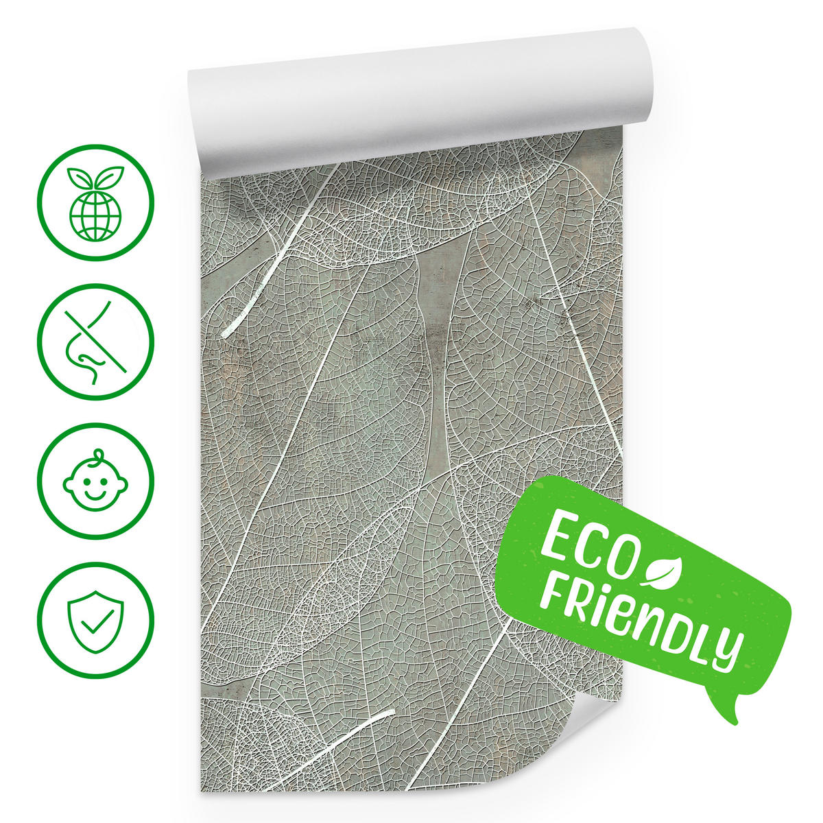 FOTOTAPETE für Wohnzimmer Weiße Blätter auf Beton Minimal 250x175 - Weiß/Grau, Papier (250/175cm) - Muralo