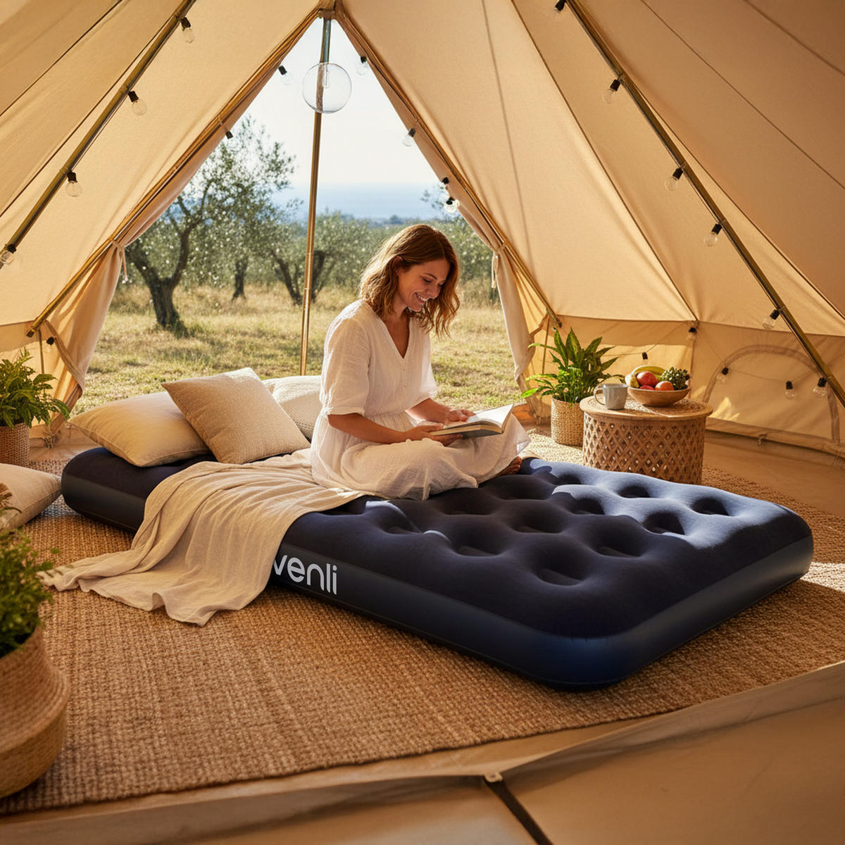 LUFTBETT Luftmatratze Camping 1 Person 191x99x22cm blau aufblasbar ohne Pumpe - Blau, Kunststoff (99/191cm) - Avenli