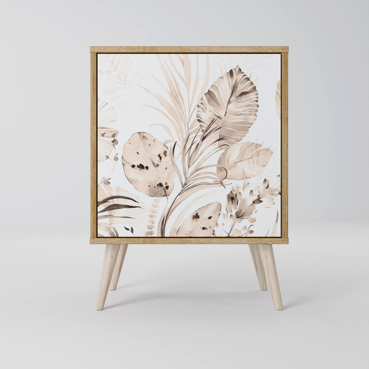 SIDEBOARD WILD TENDERNESS, Grau, 57,5x42x75,5 cm, Goldfarbene Metallfüße - Goldfarben/Multicolor, Holzwerkstoff/Metall (57.5/75.5/42cm) - SpaceRebels