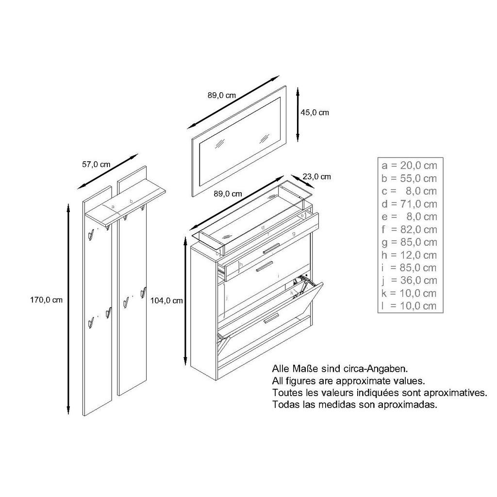 Thumbnail - Vladon Garderobe, Weiß Hochglanz, Holzwerkstoff, 180x200x23 cm, Garderobe, Garderoben-Sets & Serien, Garderoben-Sets