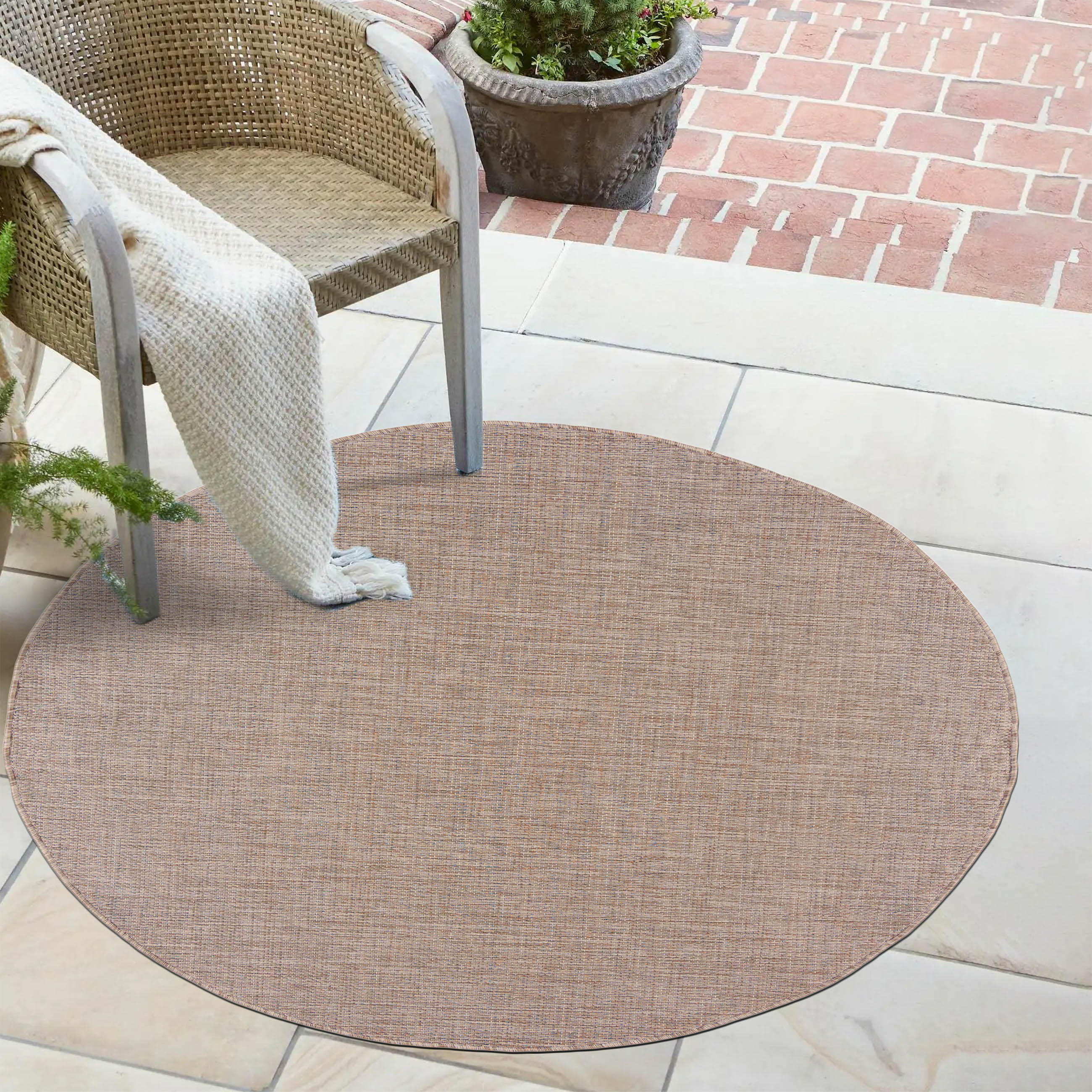 TEPPICH Braun In-Outdoor Einfarbig - Rund, Kurzflor, Modern, Minimalistisch - 200 x 200 cm - Blau/Braun, Textil (200/200cm) - Mazovia