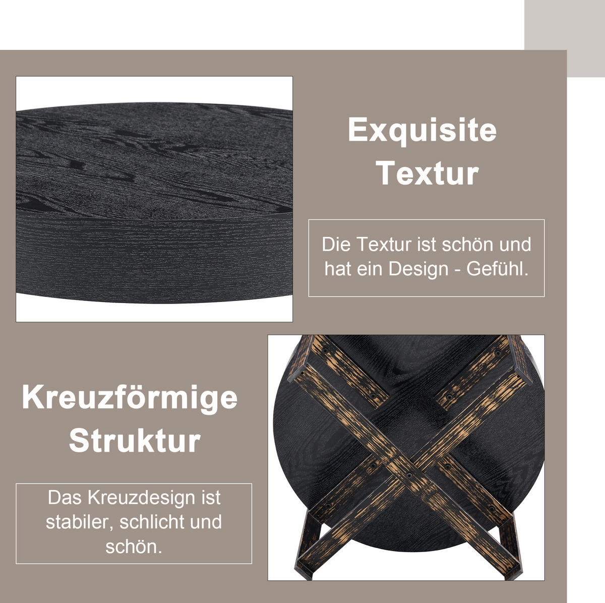 POMOĆNI stolić Ø68/39 cm crni od MDF-a i metala s križnim postoljem - crna, drvni materijal (68/68/39cm) - OKWISH