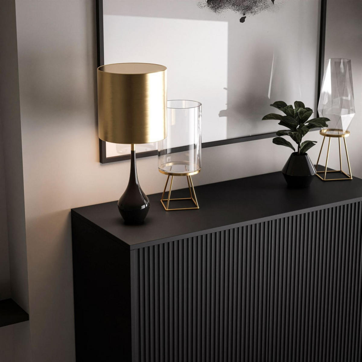 KOMMODE DALIA - Goldfarben/Schwarz, Holzwerkstoff (104/127/40cm) - Lookway