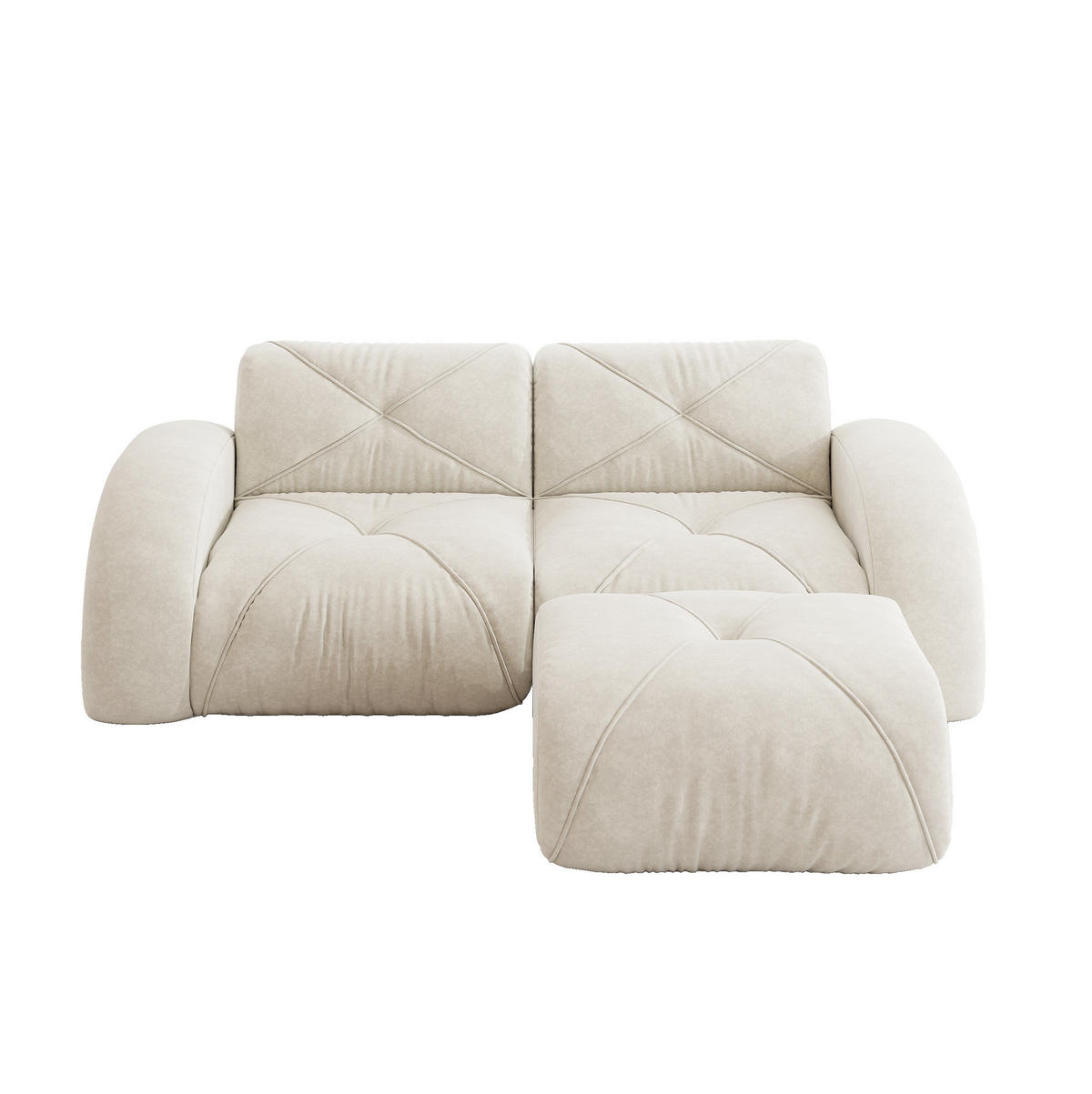 MODULSOFA 2-Sitzer mit Hocker, 32D-Schaumstoff und chenillebezogenem Komfort, Weiß - Weiß, Textil (204/76/171cm) - Redom