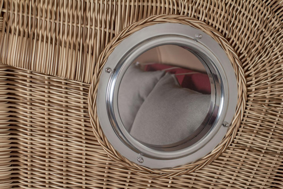 STRANDKORB Komplettset: Ammersee Teak Bullauge - PE shell - Modell 594 - Rot/Grau, Holz/Kunststoff (125/165/80cm) - bene living