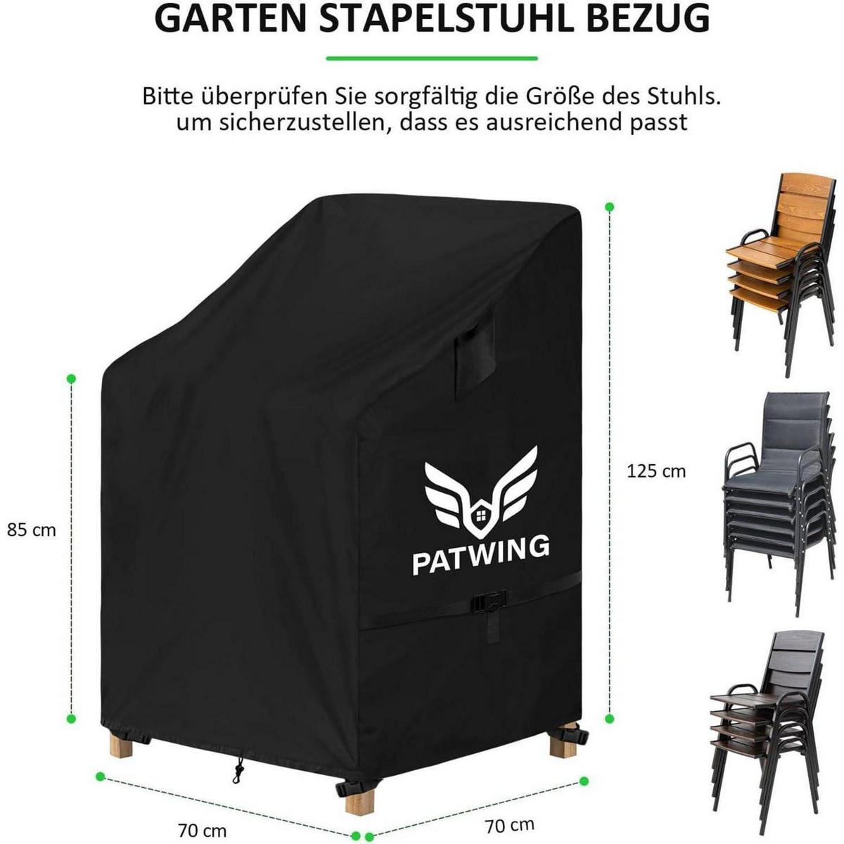 SCHUTZHÜLLE für Gartenstühle 70 x 70 x 85/125 cm - Schwarz, Kunststoff (70/125/70cm)