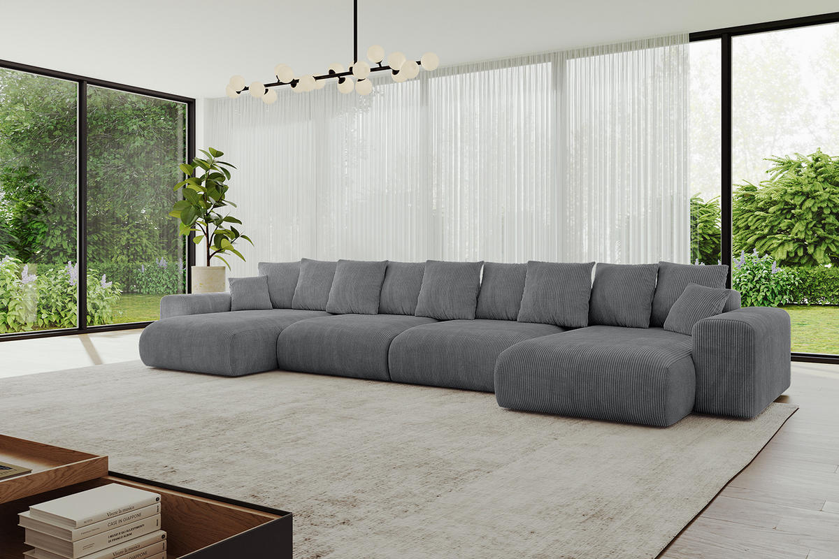 WOHNLANDSCHAFT mit Schlaffunktion ESKAR-U2-464x176x84cm Dunkelgrau - Dunkelgrau, Holzwerkstoff/Kunststoff (176/72/464cm) - ALTDECOR