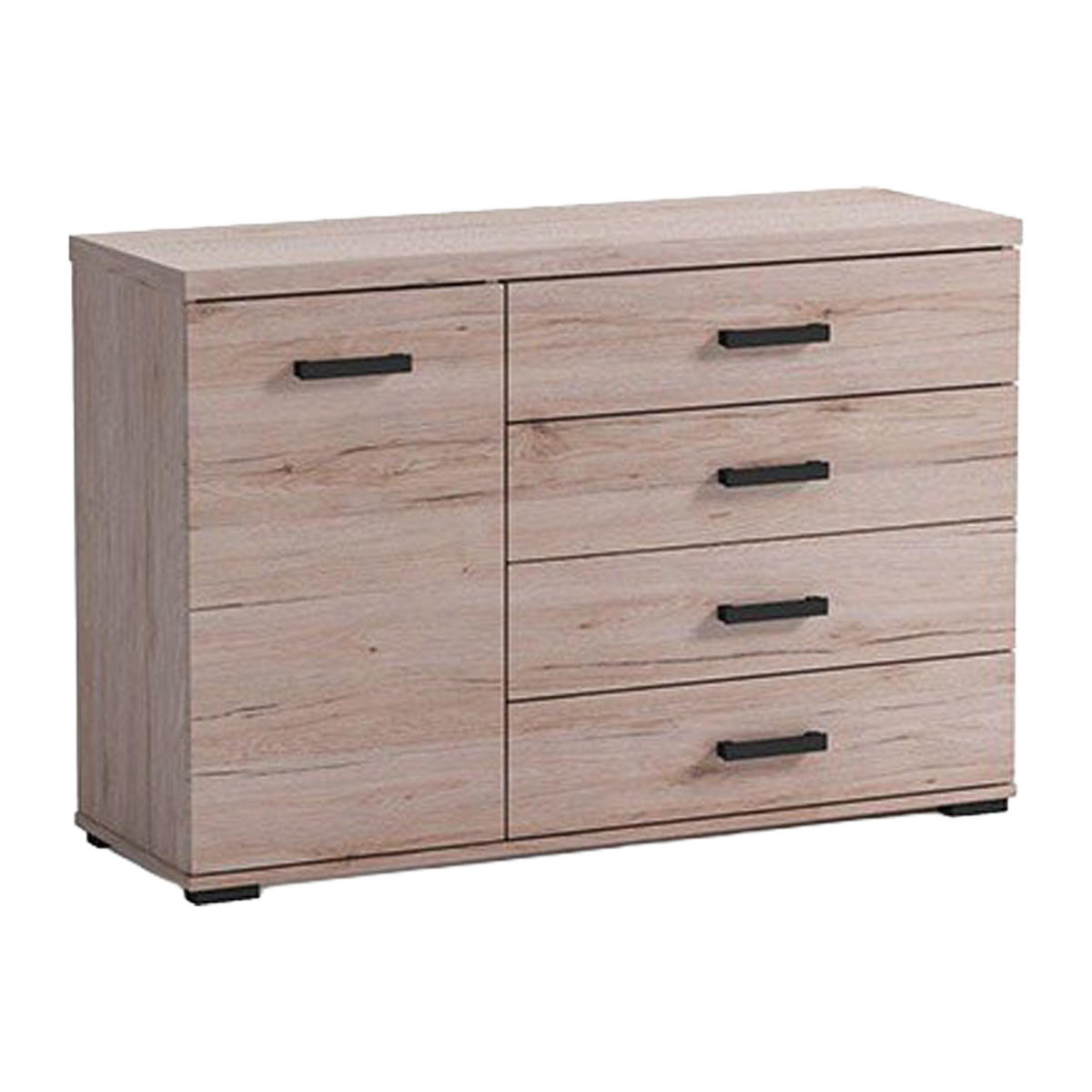 KOMMODE LIVORNO 120/85/40cm mit 4 Schubladen 1 Türen Eichefarben - Eichefarben, Holzwerkstoff (120/85/40cm) - MASSENO