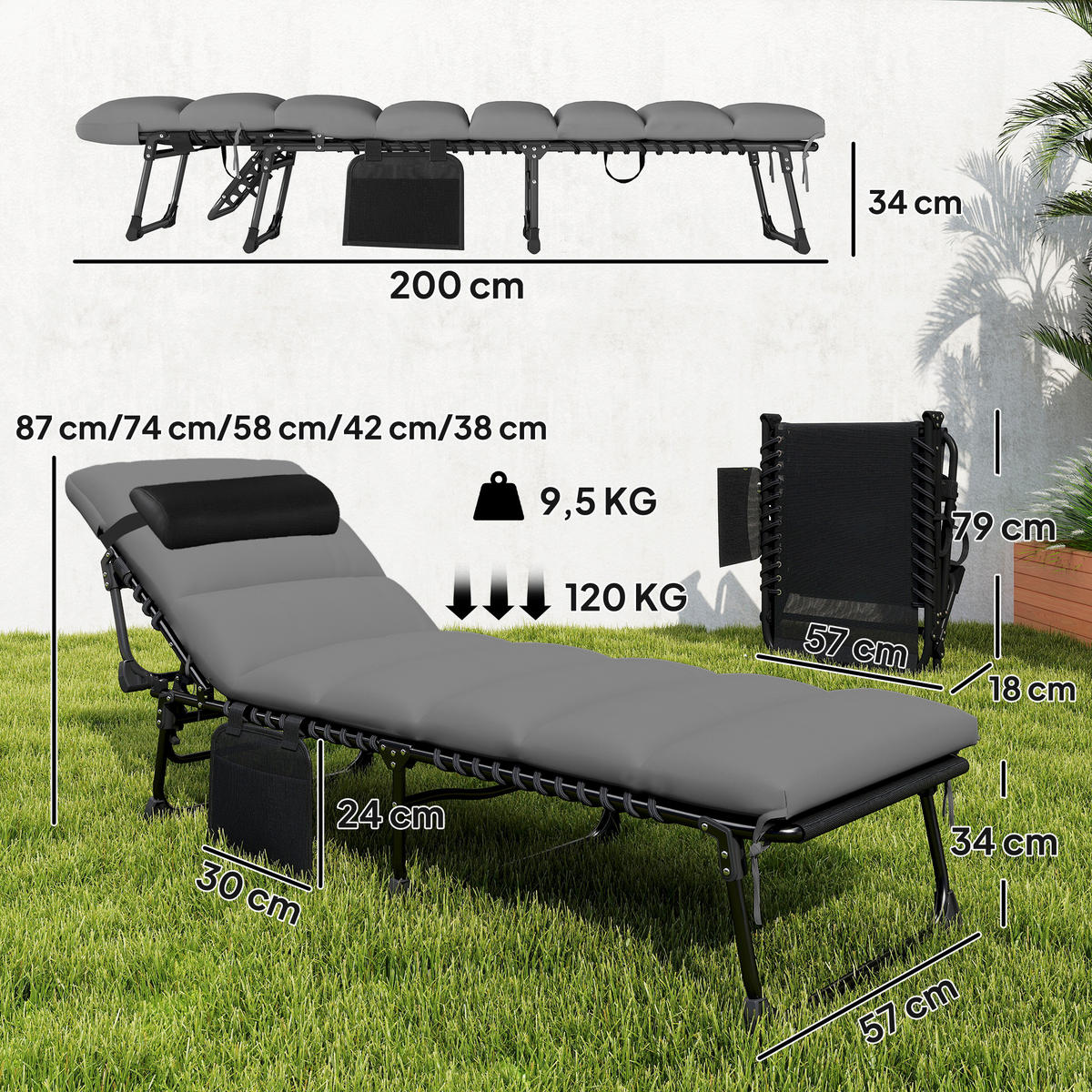 SONNENLIEGE DE-15702 5 Positionen mit dickem Kissen Dunkelgrau - Dunkelgrau, Metall (57/38/200cm) - ComfortXL