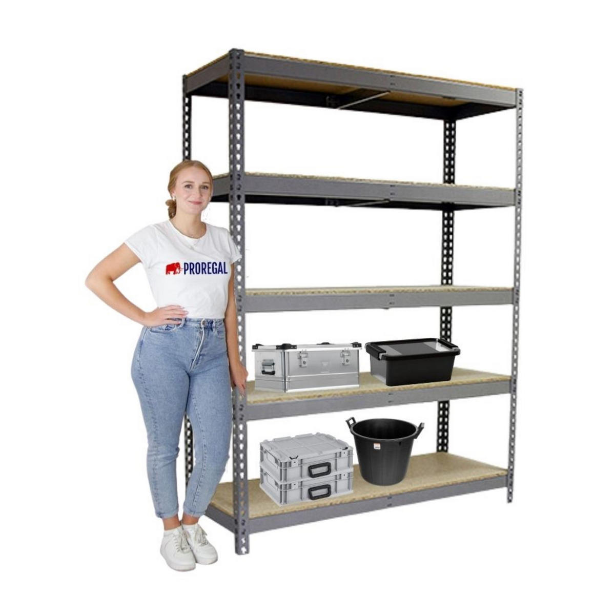 SCHWERLASTREGAL Wood Beast Five HxBxT 200 x 210 x 75 cm 5 Ebenen Fachlast 500 kg Grau - Grau, Metall (210/200/75cm) - PROREGAL