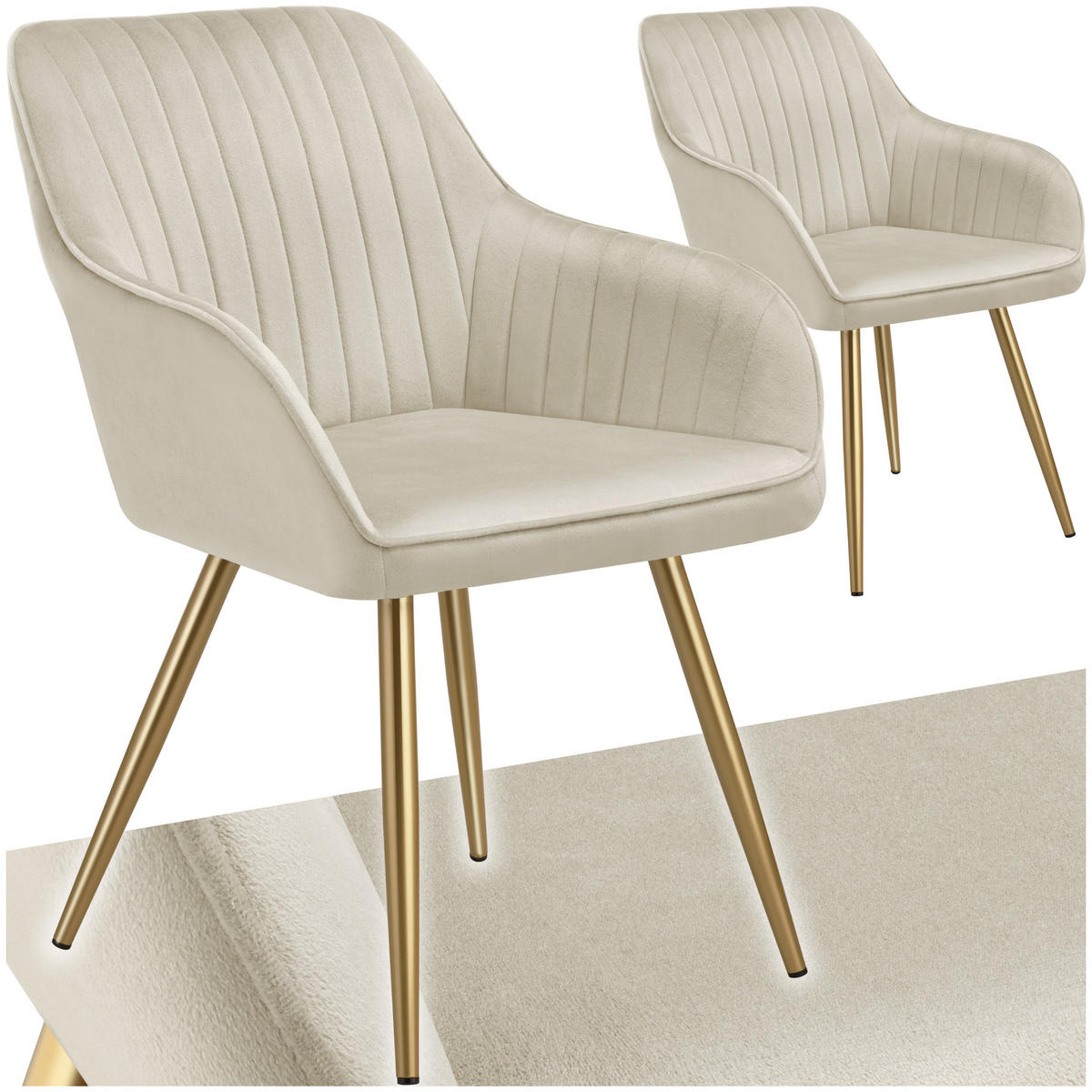 ESSZIMMERSTUHL 2er Set Marilyn 58 x 62 x 82 cm creme/gold - Goldfarben/Creme, Kunststoff (58/82/62cm) - tectake
