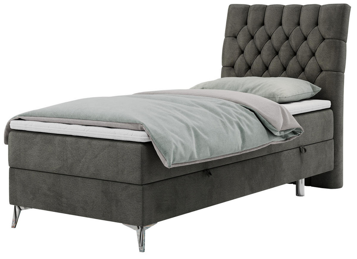 BOXBETT MILEN 90/200 Dunkelgrau Velvet - H3 - Rechts Seite - Dunkelgrau, Holz/Textil (90/200cm) - MKS