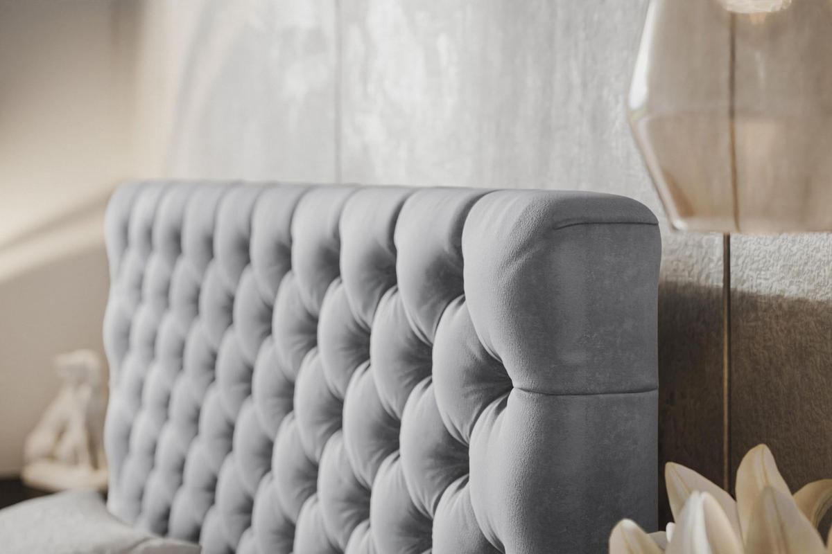 BETT 120x200 - Polsterbett mit Bettkasten und Holzrahmen - Elegant Betten - Weicher Jasminstoff - Kollektion Miami, Grau - AlpiMeble - Grau, Holz/Kunststoff (120/200cm) - Alpi-Möbel