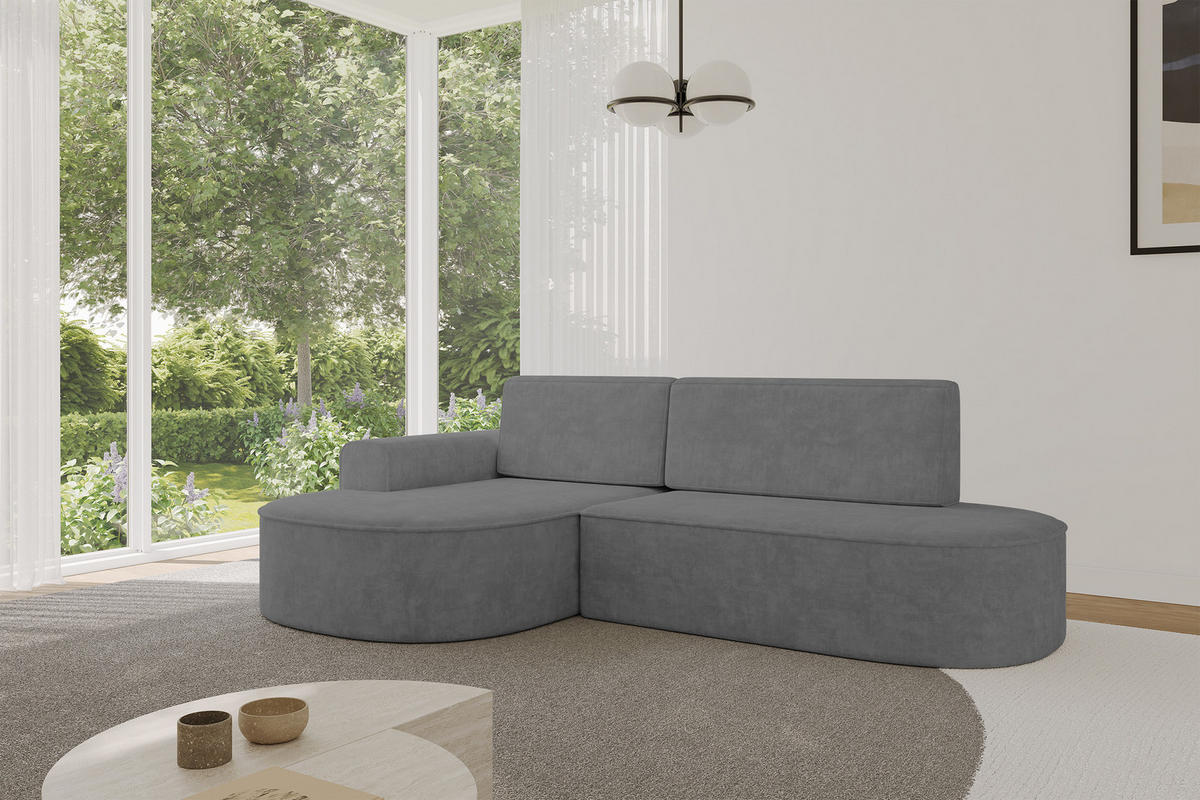 ECKSOFA mit Schlaffunktion und Bettkasten Ottomane Links MARI-L1-S - 283x167x73 cm Grau Velours - Anthrazit/Schwarz, Holzwerkstoff/Kunststoff (283/167cm) - ALTDECOR