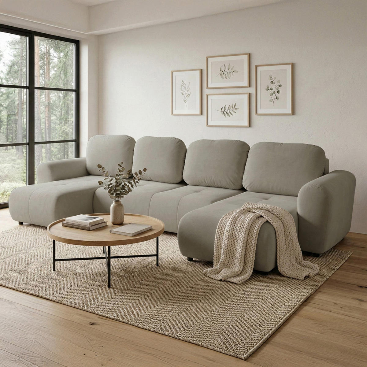 ROHOVÁ SEDAČKA U Olido béžový zamat - čierna/béžová, textil/plast (315/82/150cm) - Selsey