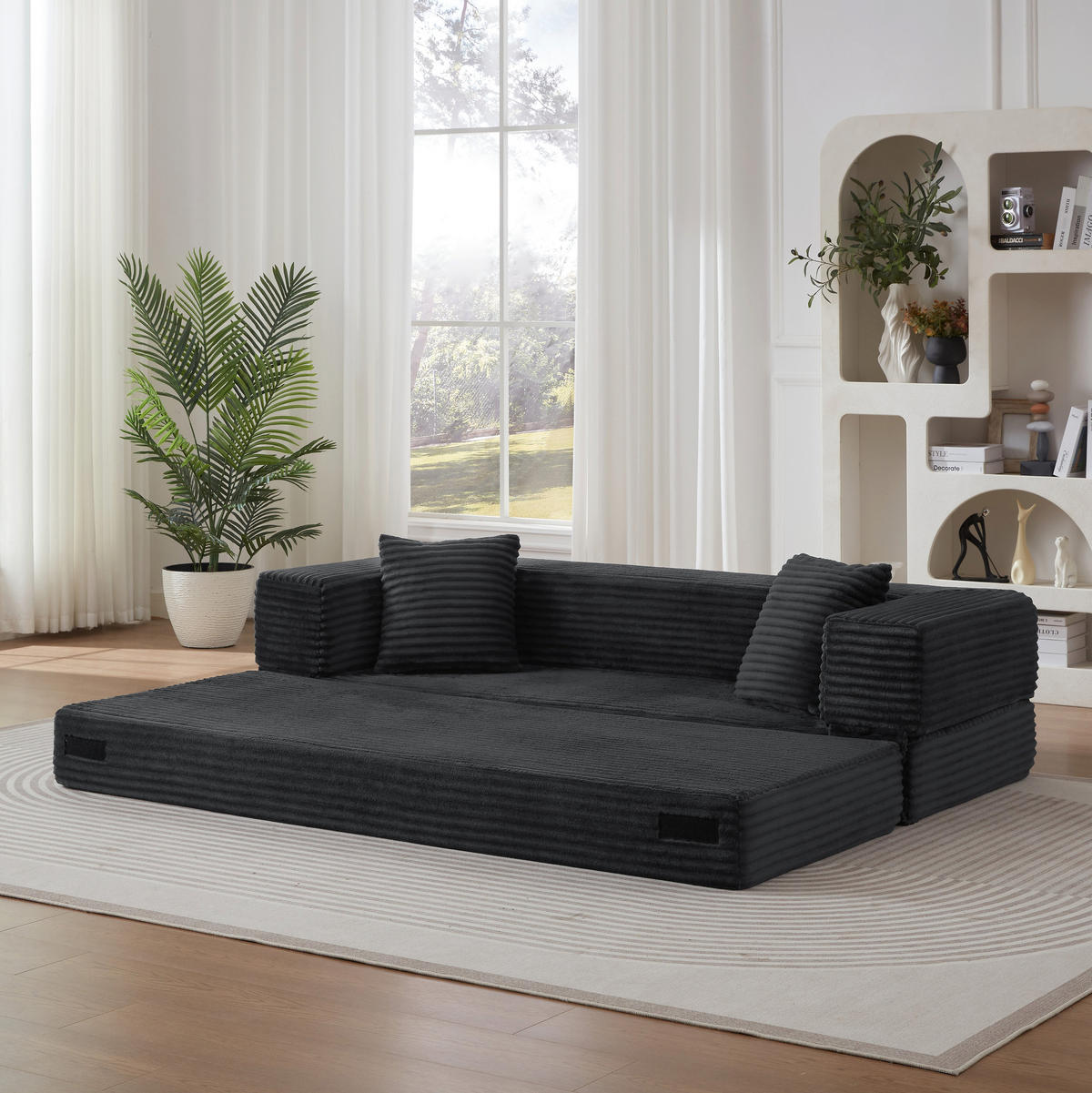 SCHLAFSOFA aus Cord in Dunkelgrau 2-lagiges Design & zum Doppelbett ausklappbar - Dunkelgrau, Textil (89/59/195cm) - Urban Meuble