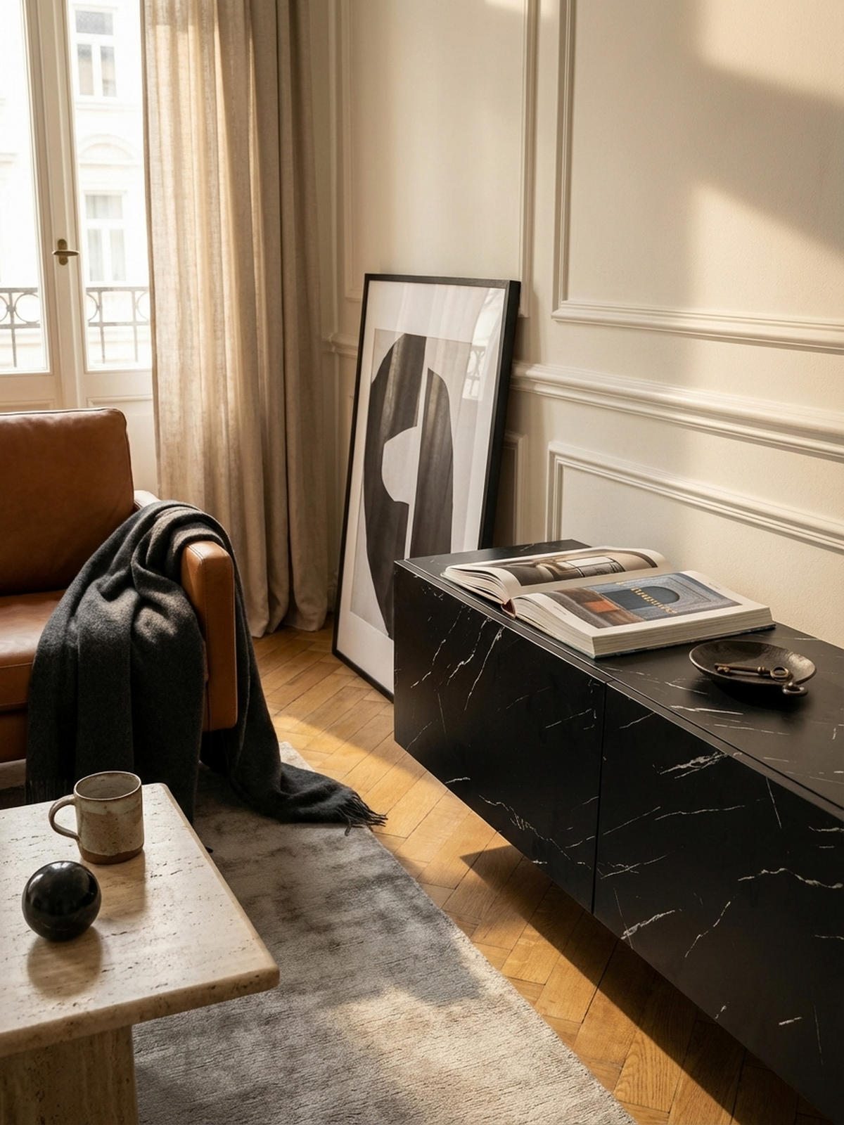 TV-LOWBOARD hängend, Marmor-Optik, Klapptüren, modern, Schwarz 120x30x30 cm - Schwarz, Metall (120/30/30cm) - KADIMA DESIGN