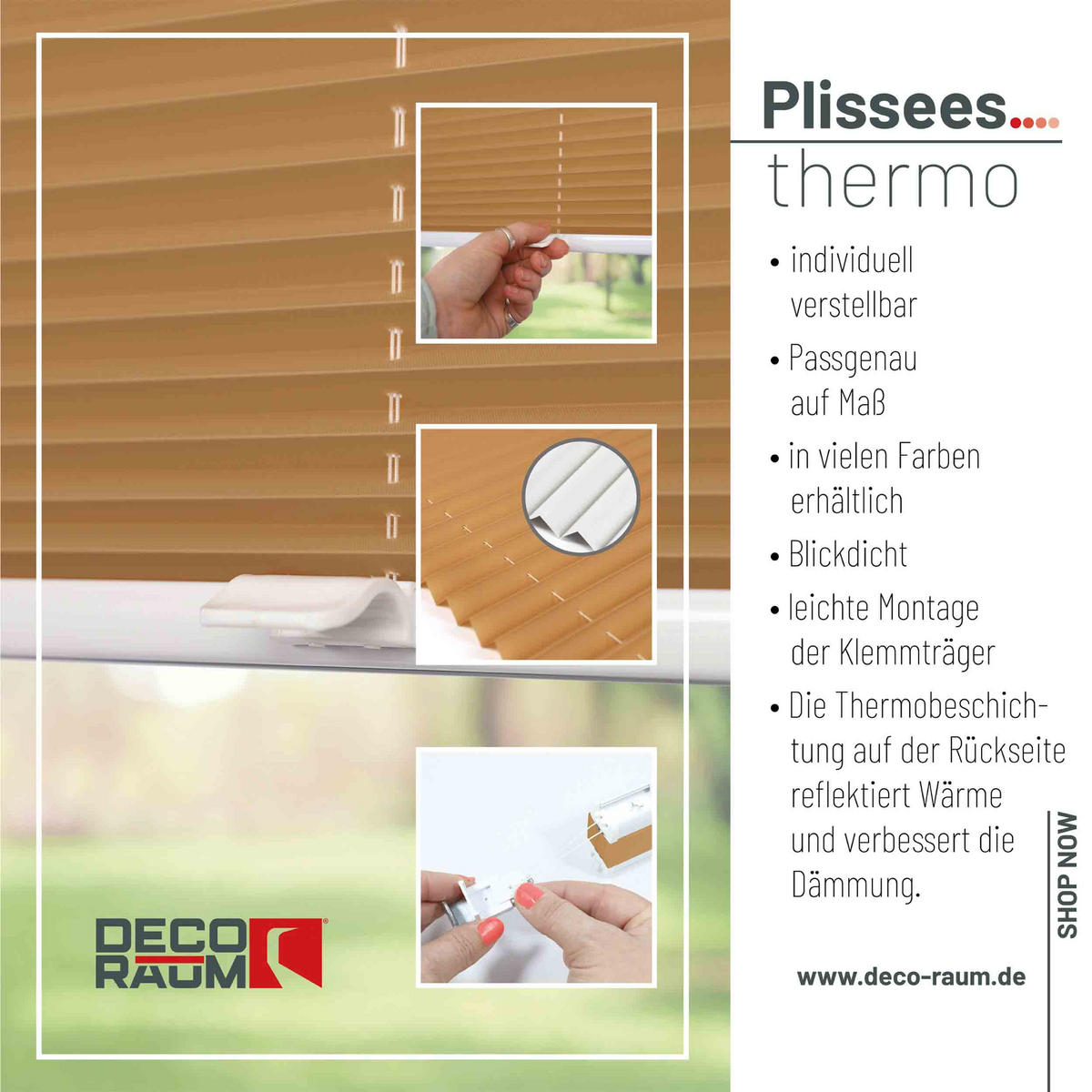 PLISSEE Thermo Basic 75 x 210cm Klemmfix ohne Bohren - Cappuccino, Textil (75/210/210cm) - Deco-Raum