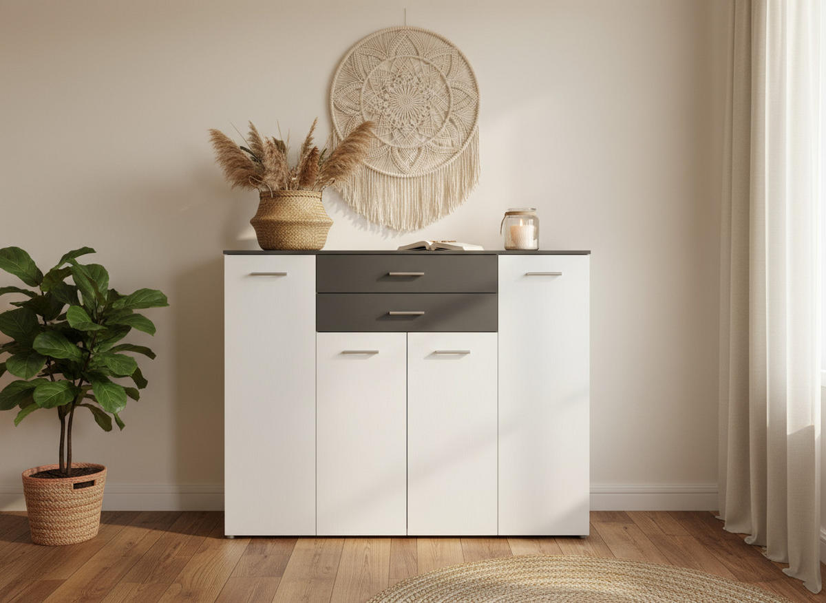 HIGHBOARD Kommode Prato - Anthrazit/Silberfarben, Holzwerkstoff/Kunststoff (156/123/39cm) - arthur berndt