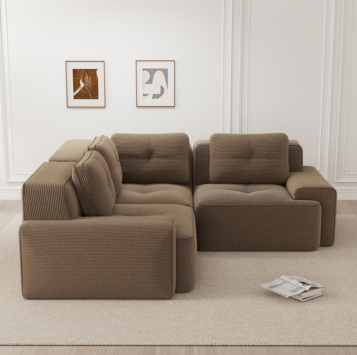 ECKSOFA 208/177/69 cm braun aus Cord mit modularem Design und rutschfestem Standfuß - Braun, Textil (104/177cm) - OKWISH