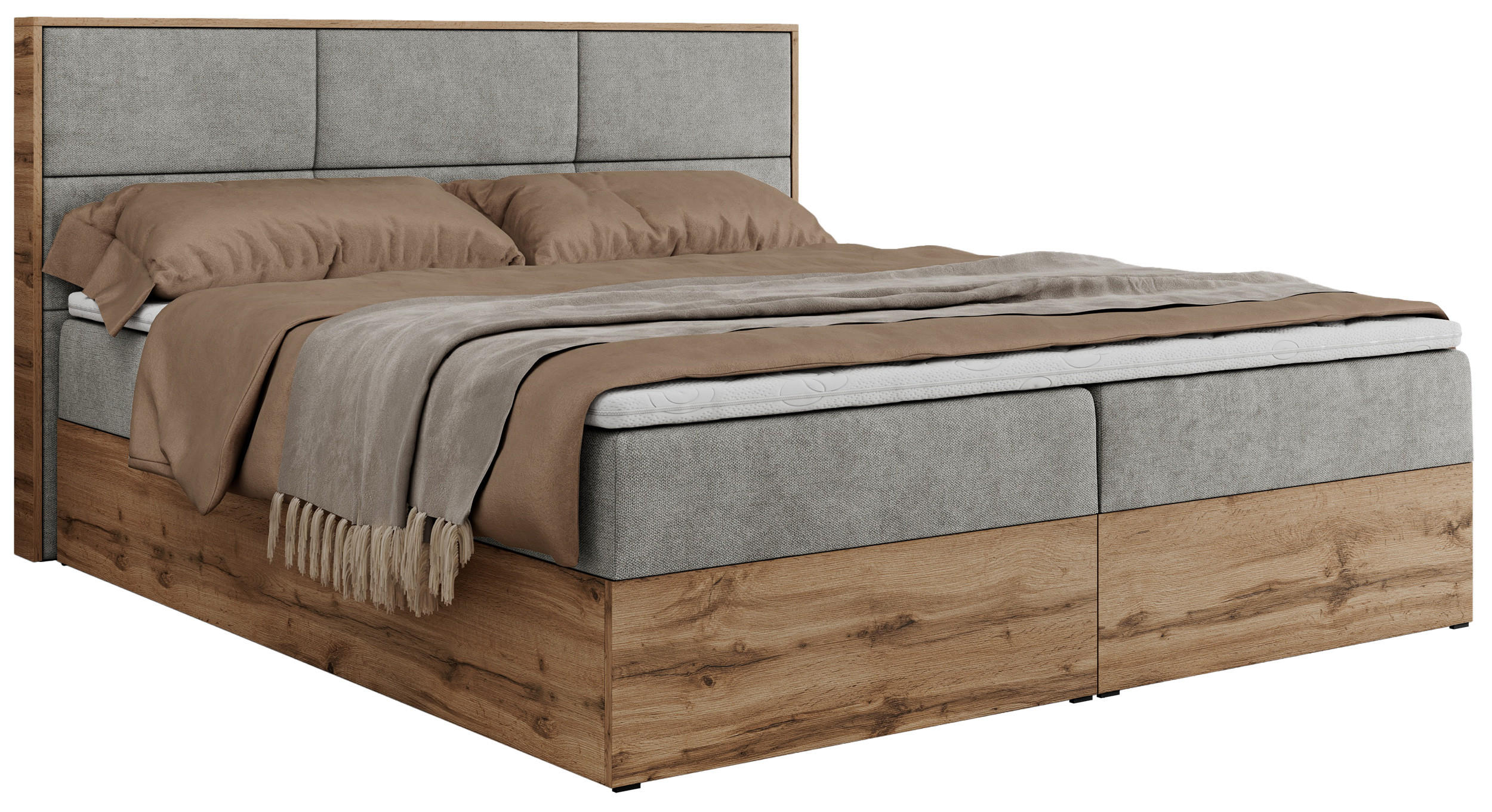 BOXBETT ALBERO 2 - 160/200 Hellgrau Struktur - H3 - Hellgrau, Holz/Textil (160/200cm) - MKS