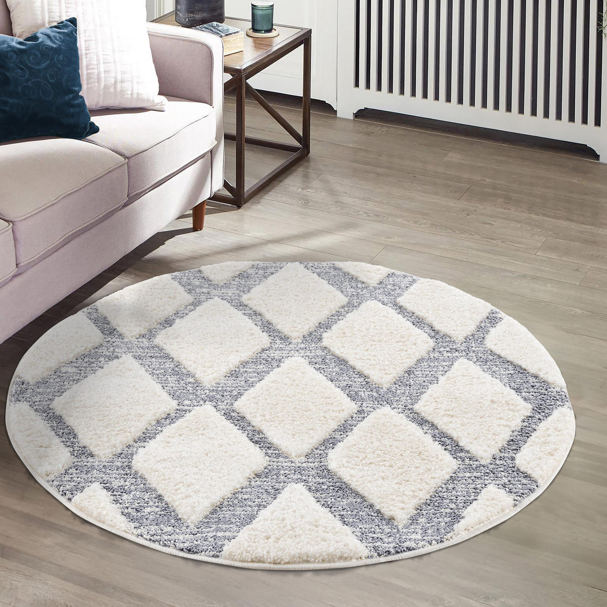 HOCHFLOR-TEPPICH Focus 4497 Grau 120 cm Rund - Creme/Grau, Textil (120/120cm) - carpet city