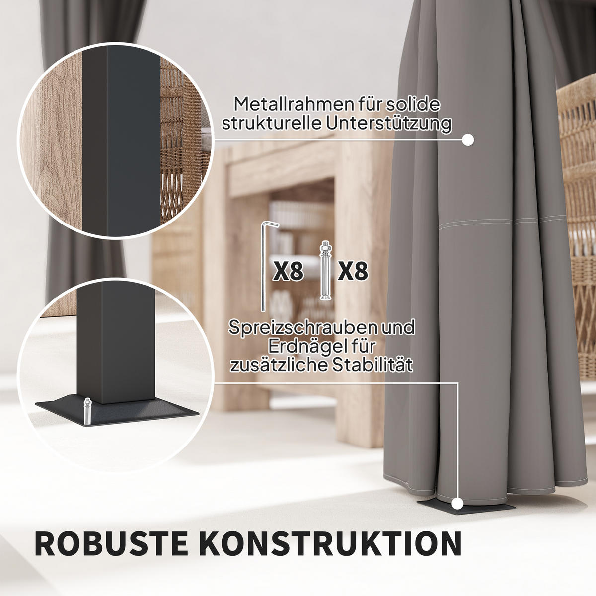 PERGOLA mit Schiebedach 4 Seitenwände Hellgrau 3 x 3 m - Hellgrau, Metall (300/227/300cm) - Outsunny