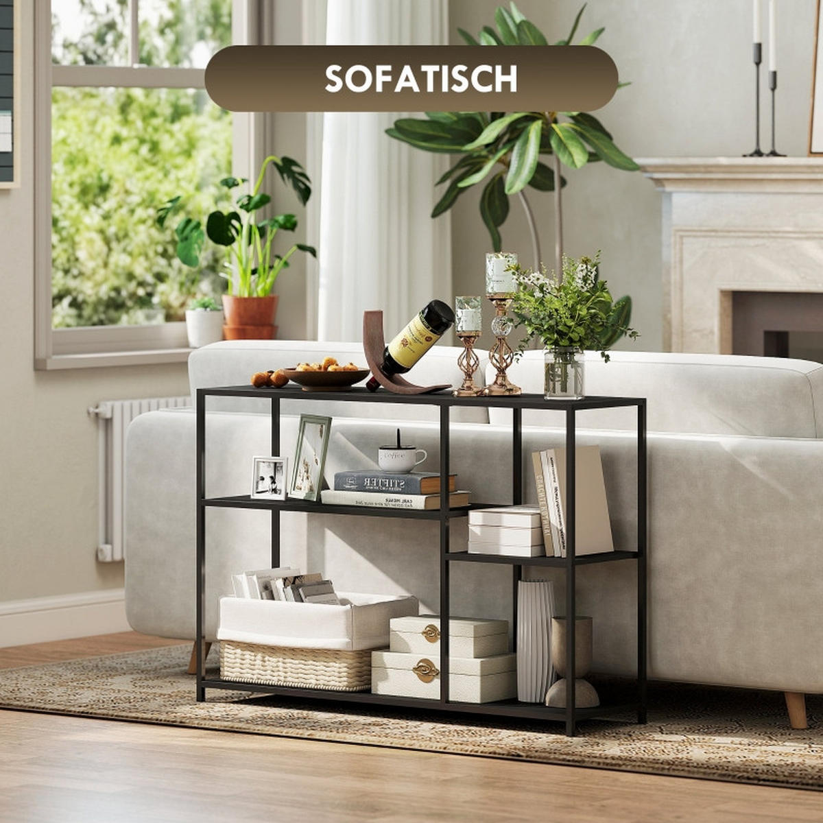 KONSOLENTISCH 110/30/75 cm Schwarz aus Stahl mit 4 Ablagen - Schwarz, Metall (30/110/75cm) - OKWISH