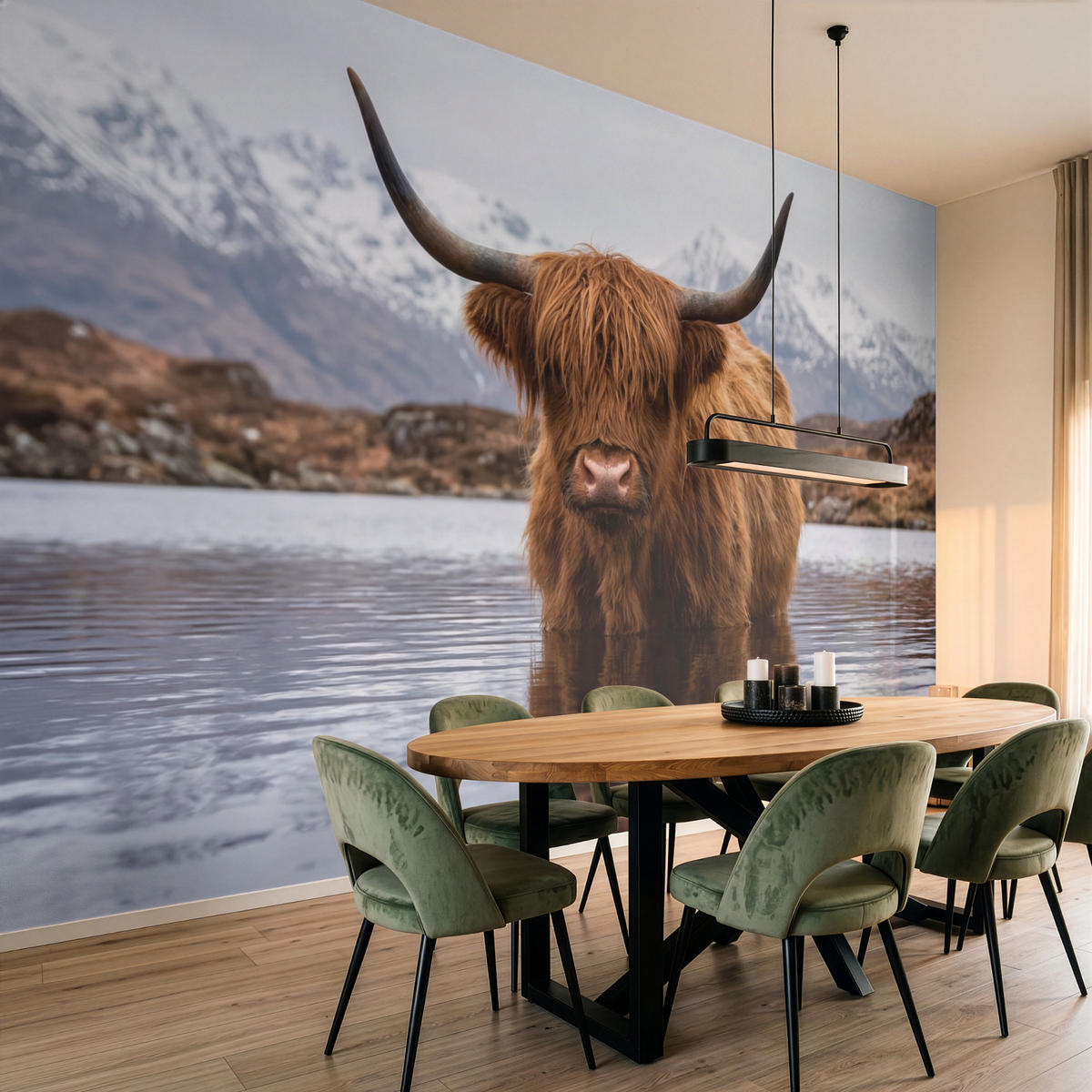 TAPETE - Schottischer Hochländer - Braun - Wasser - 450x300 cm - Braun, Papier (450/300cm) - OnlyWow