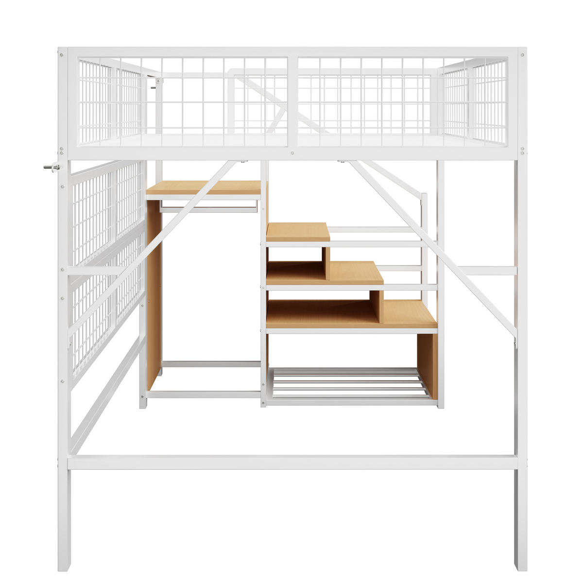 HOCHBETT 140/200 cm Weiß aus Metall mit LED-Beleuchtung und Treppe mit Stauraum - Weiß, Metall (140/200cm) - OKWISH