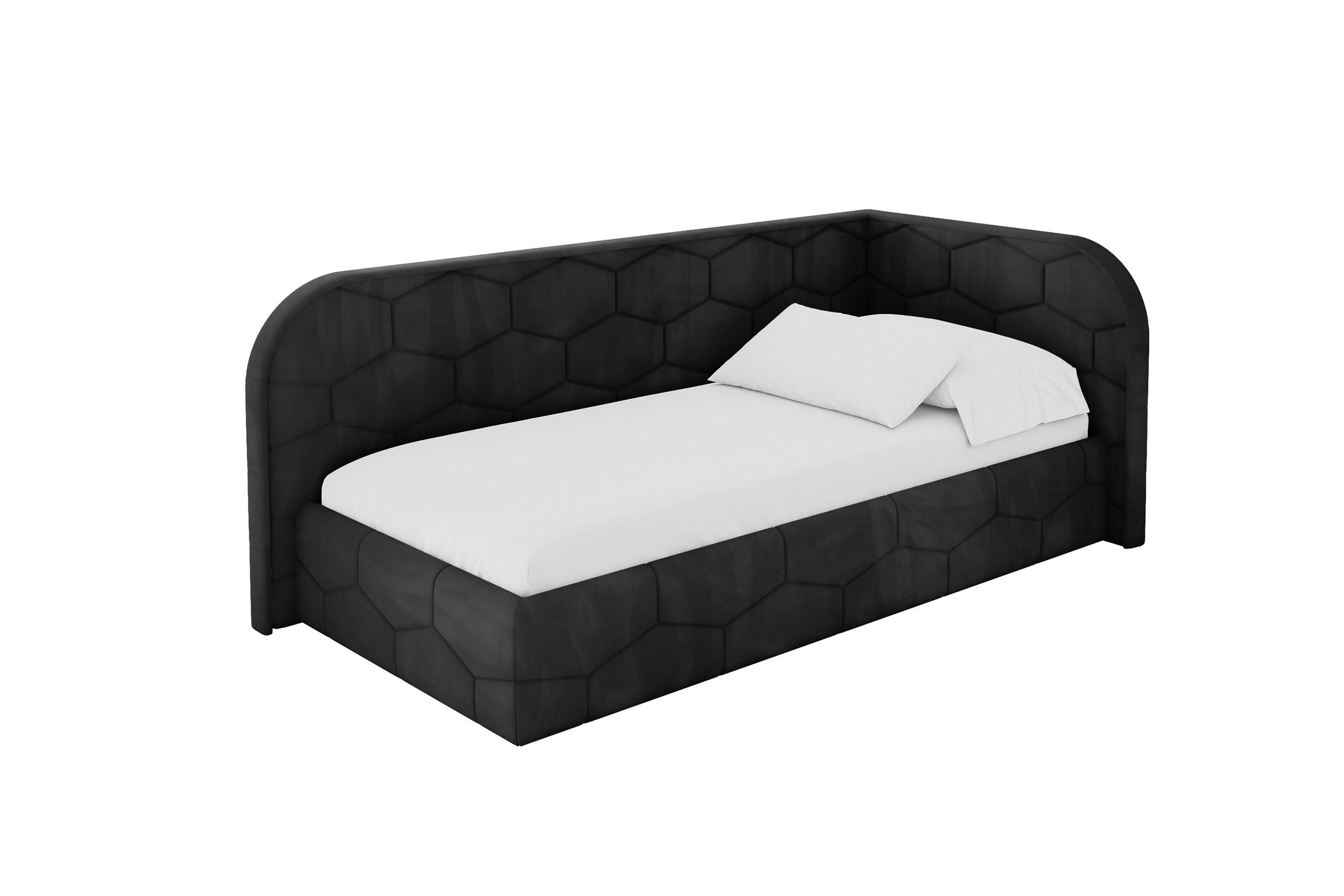 EINZELLBETT Jugendbett mit Bettkasten und Matratze H3/H4, Links - JAXY 80x200 Schwarz - Schwarz, Holzwerkstoff/Textil (80/200cm) - ALTDECOR