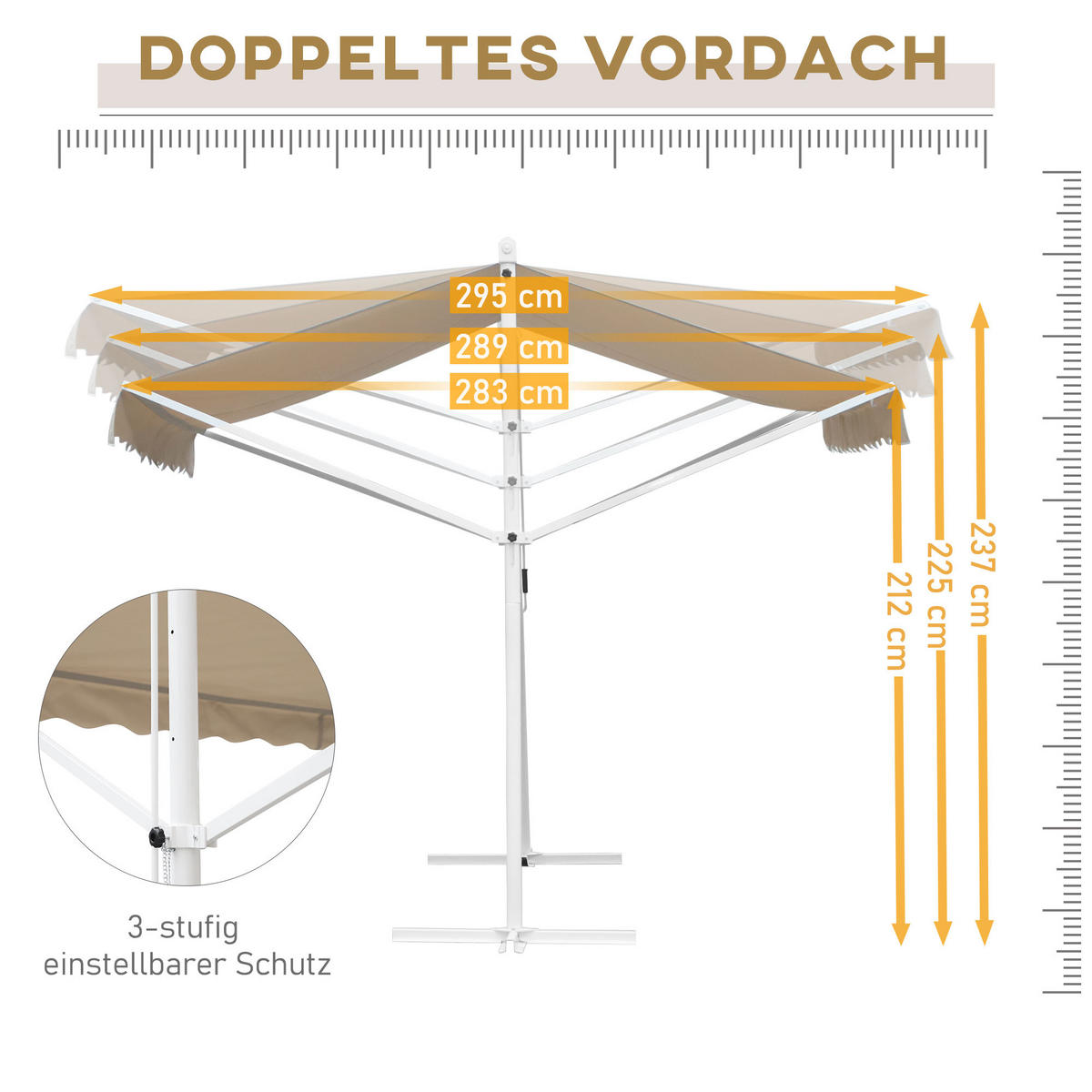 STANDMARKISE, Cremeweiß, Metall, Polyester - Creme, Metall (295/255/300cm) - Outsunny