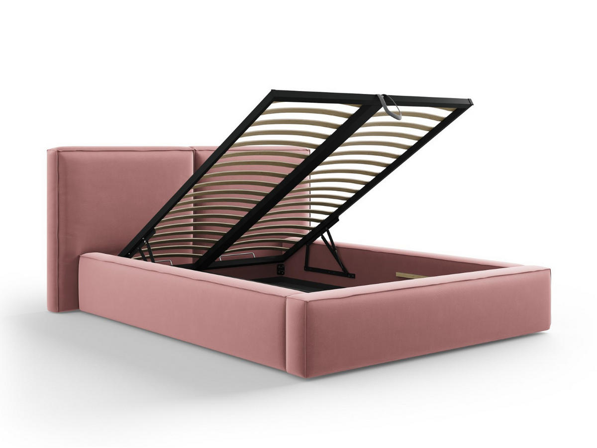 BETT mit Bettkasten und Kopfteil Jodie aus Samt rosa 140x200cm - Pink, Textil (140/200cm) - Micadoni
