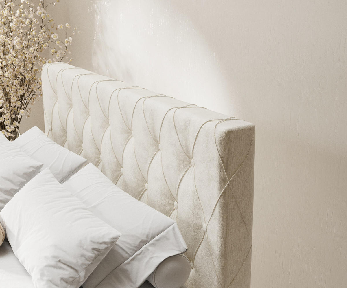 BOXSPRINGBETT Otus Creme 180/200 cm mit Latex-Topper - Silberfarben/Creme, Holz/Holzwerkstoff (180/200cm) - Maison de Reve