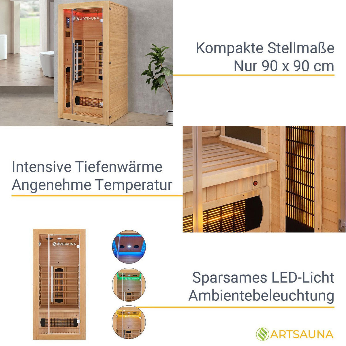 INFRAROTKABINE Kiruna90 mit Dual Technologie - Naturfarben, Holz (90/190/90cm) - Artsauna