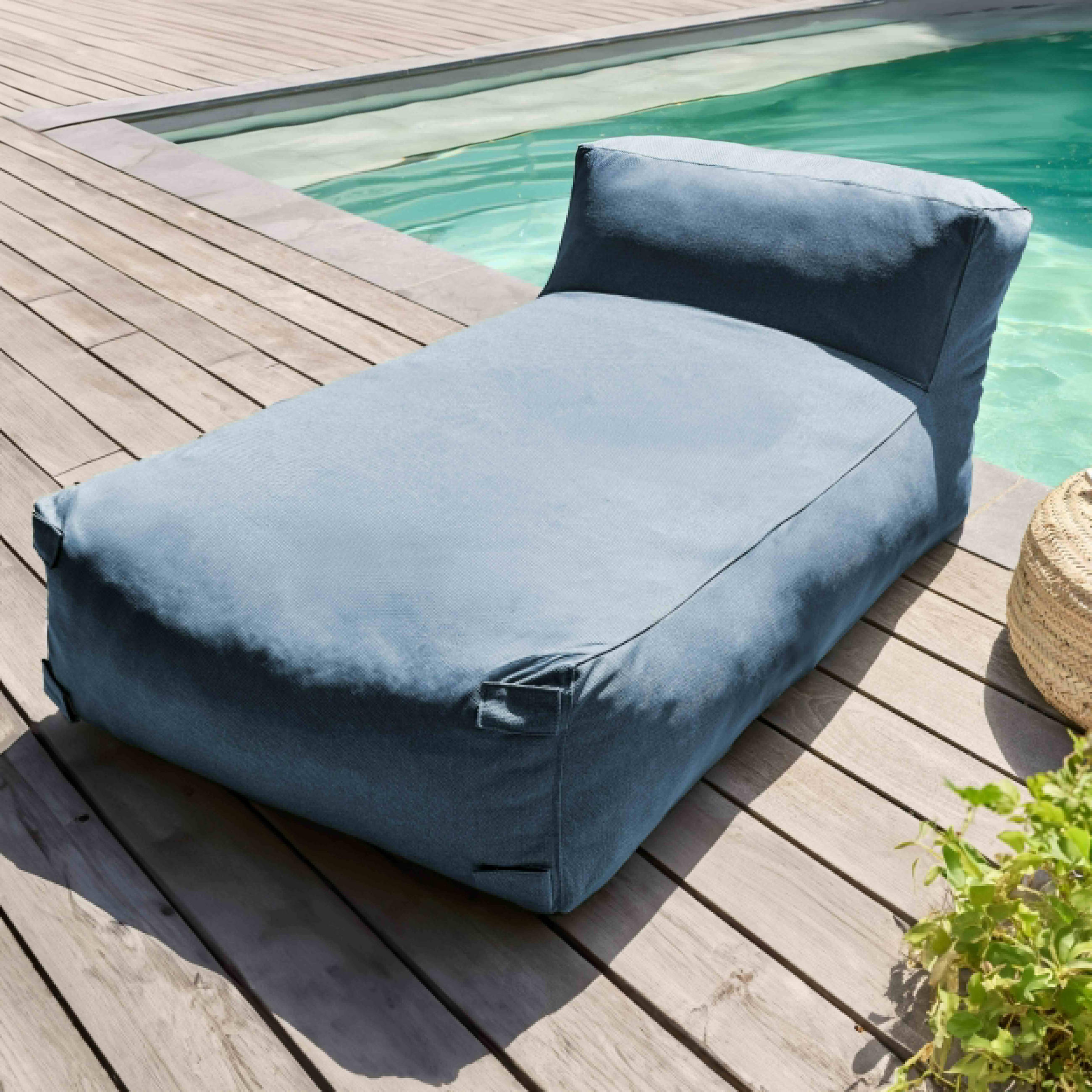 CHAISELONGUE, Pazifikblau - Blau, Textil (85/65/160cm) - Oviala