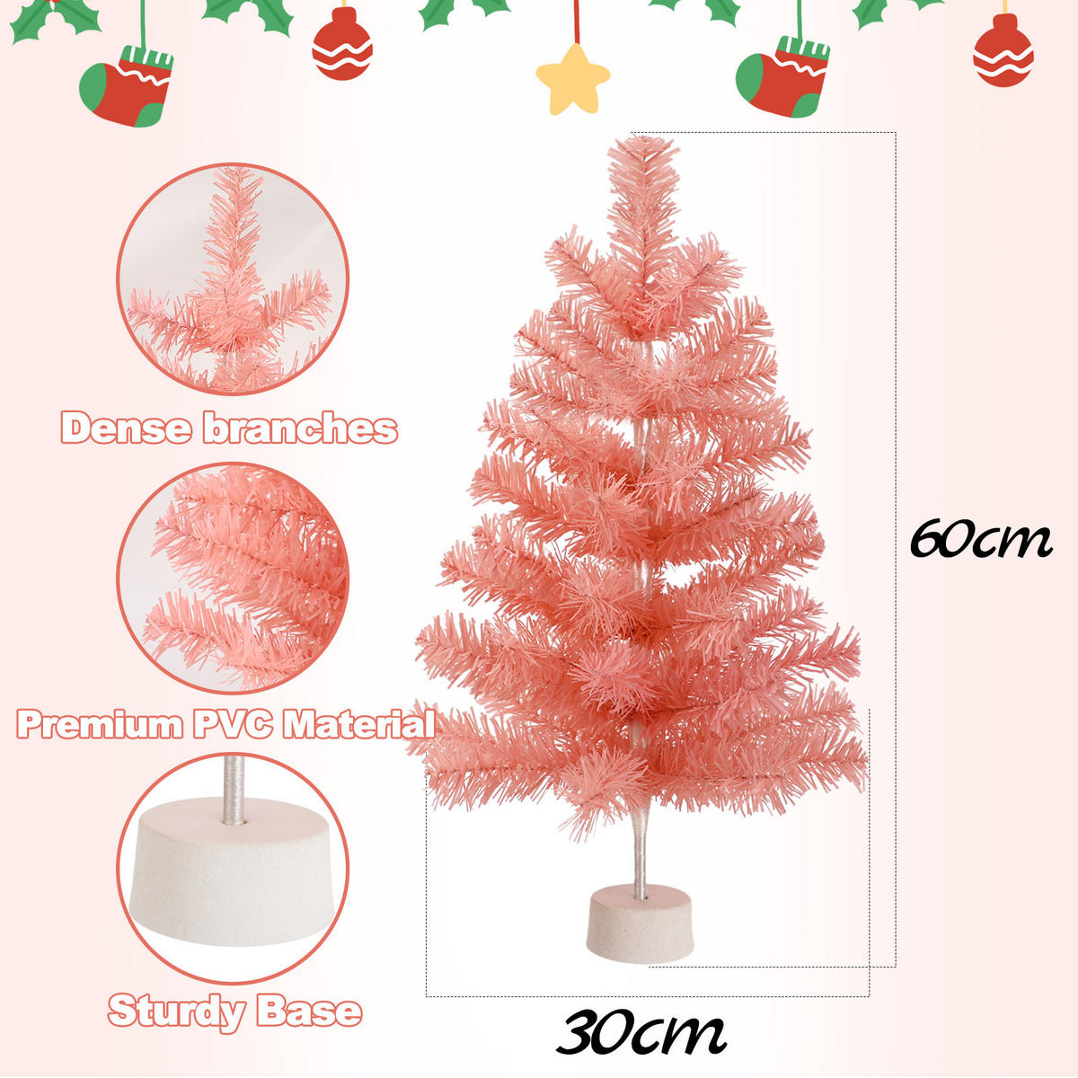 WEIHNACHTSBAUM Elowynth 30/30/60 cm - Pink, Kunststoff (60cm) - ZMH