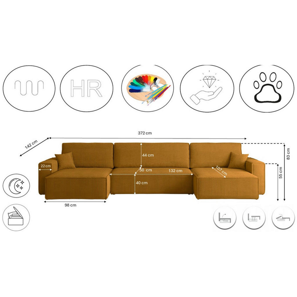 Thumbnail - Kaiser Möbel Ecksofa, Gelb, Holz, 5-Sitzer, U-Form, 372x142 cm, Wohnzimmer, Sofas & Couches, Wohnlandschaften, Ecksofas