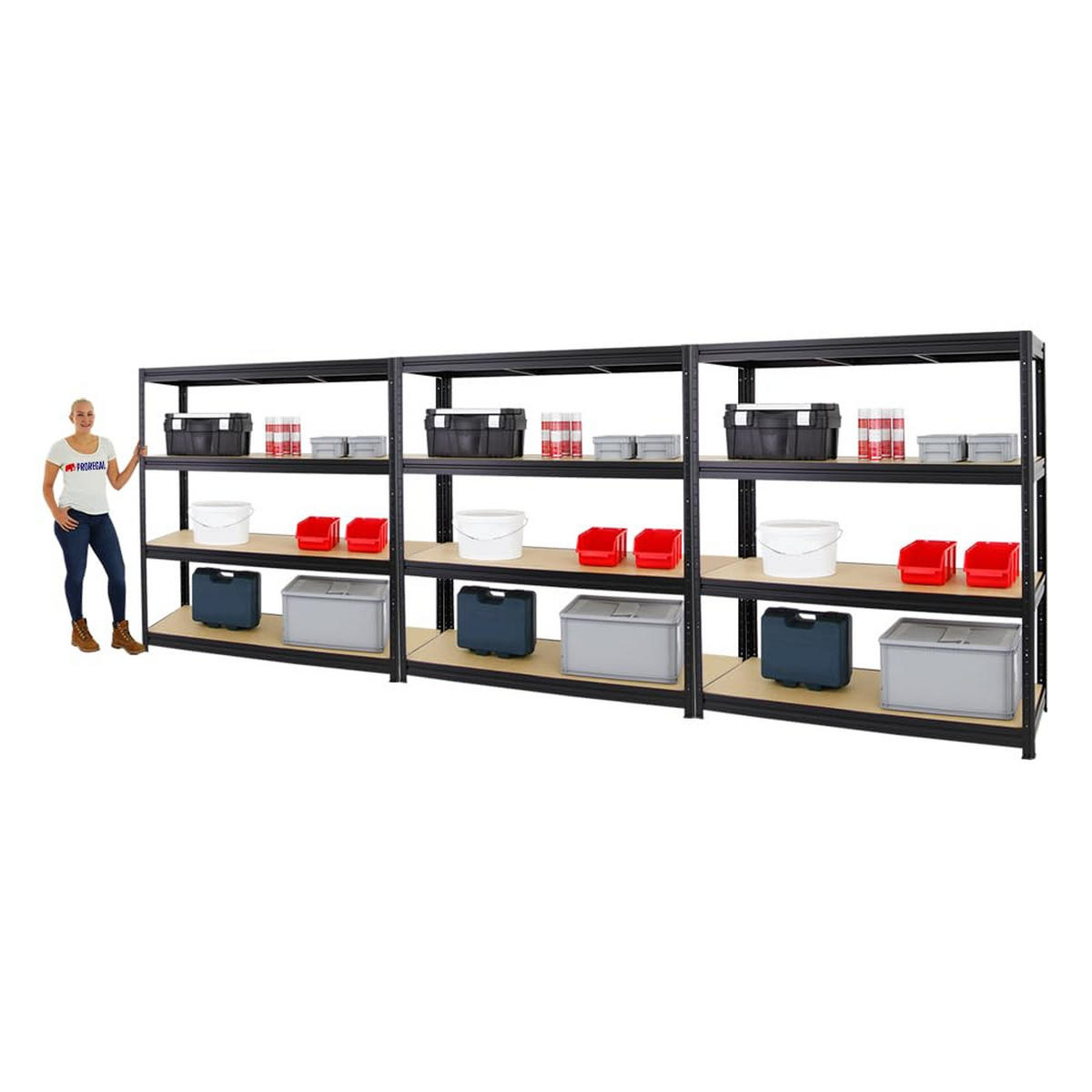 SCHWERLASTREGAL Dino 3er-Set mit 3x 180x160x60 cm Fachlast 600 kg Schwarz - Schwarz, Metall (480/180/60cm) - PROREGAL